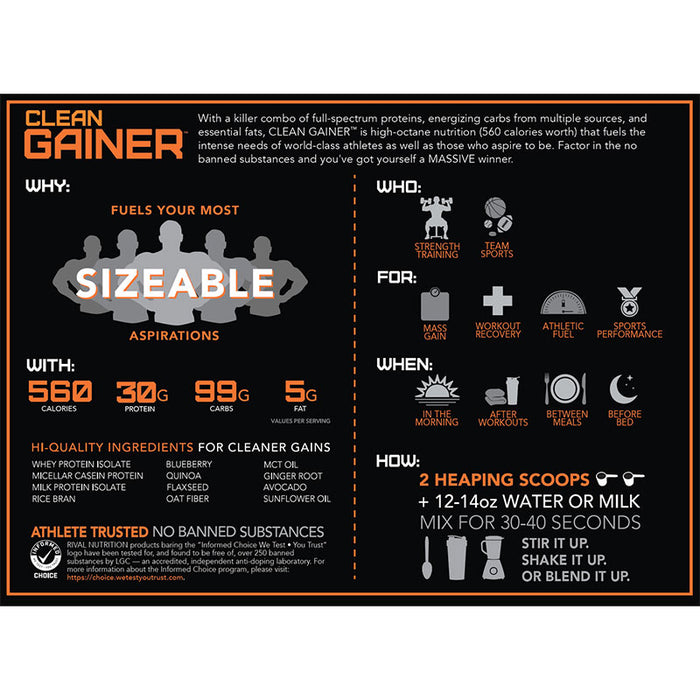 Rival Nutrition Clean Gainer 5lb (15 Servings)