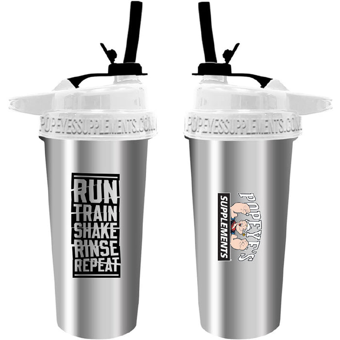 Popeye's Shaker Stainless Steel 32oz "Run Train Shake Rinse Repeat"