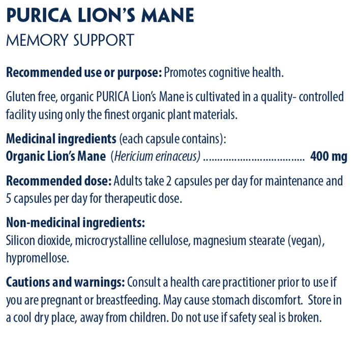 Purica Lion's Mane 120 ct (60 Servings)