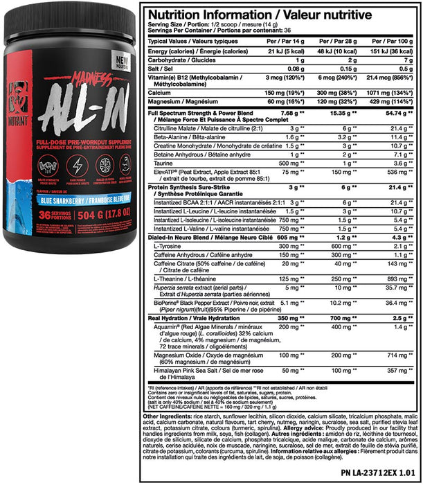 Mutant Madness All In 504g (18/36 Servings)